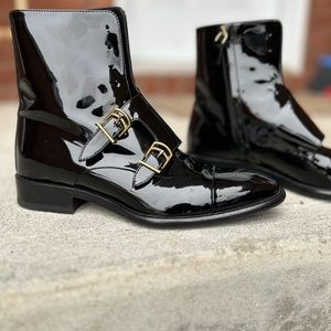 Jil Sander Booties, Monk-Strap Patent leather ankle boots